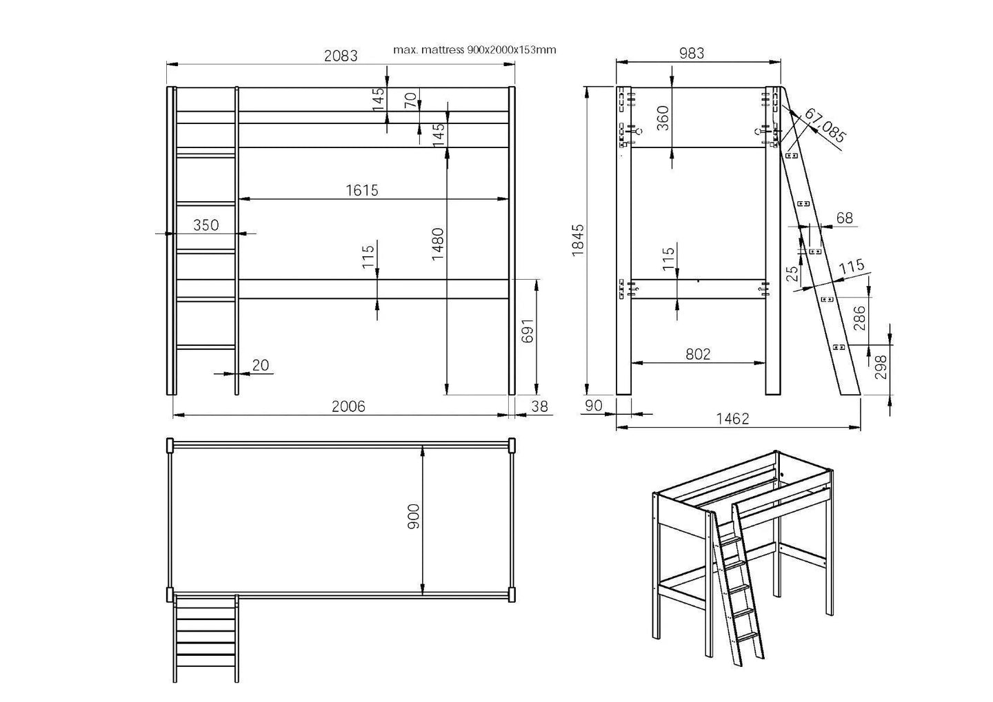 Titan Solid Wood Highsleeper Frame